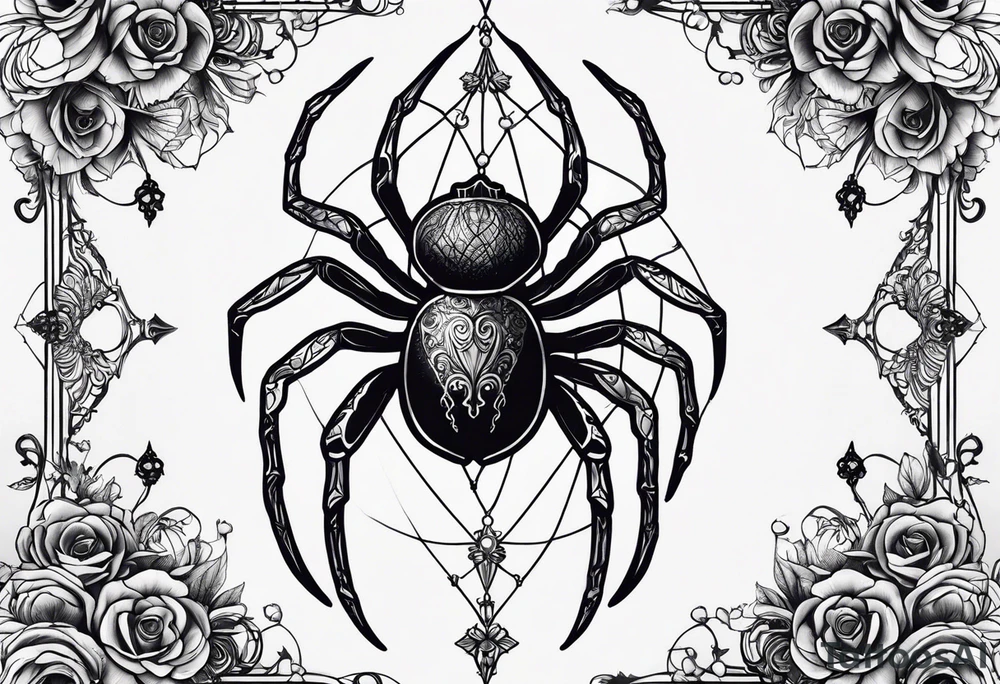 Romantic dark feminine spider tattoo idea