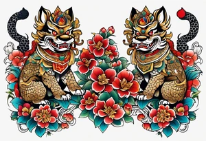 Okinawa style shisa dogs, chest/pecs, Yakuza style tattoo idea