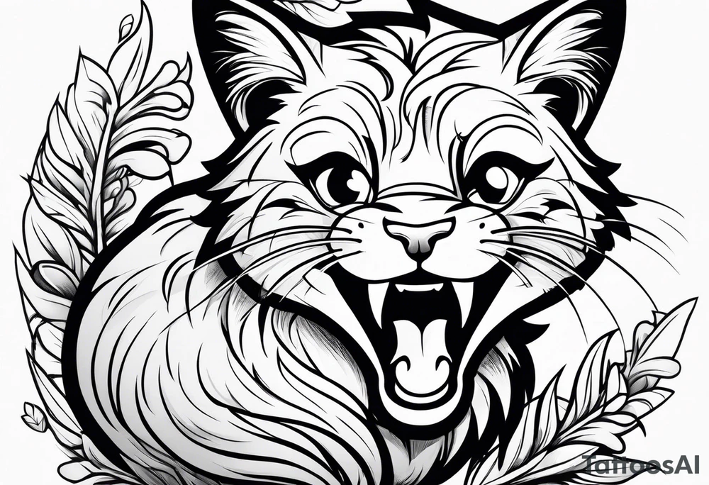 Super cute smiling cartoon wildcat cub tattoo idea