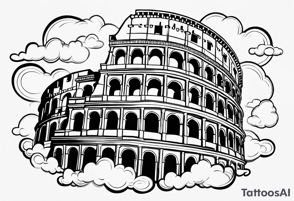 Roman colosseum with clouds tattoo idea