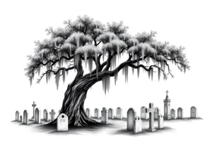 Oak tree with Spanish moss in a cemetery tattoo idea