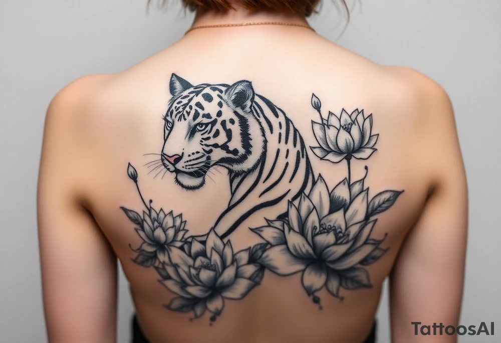 fierce tiger emerging through blooming lotus flowers in mist tattoo idea fierce tiger emerging through blooming lotus flowers in mist tattoo idea