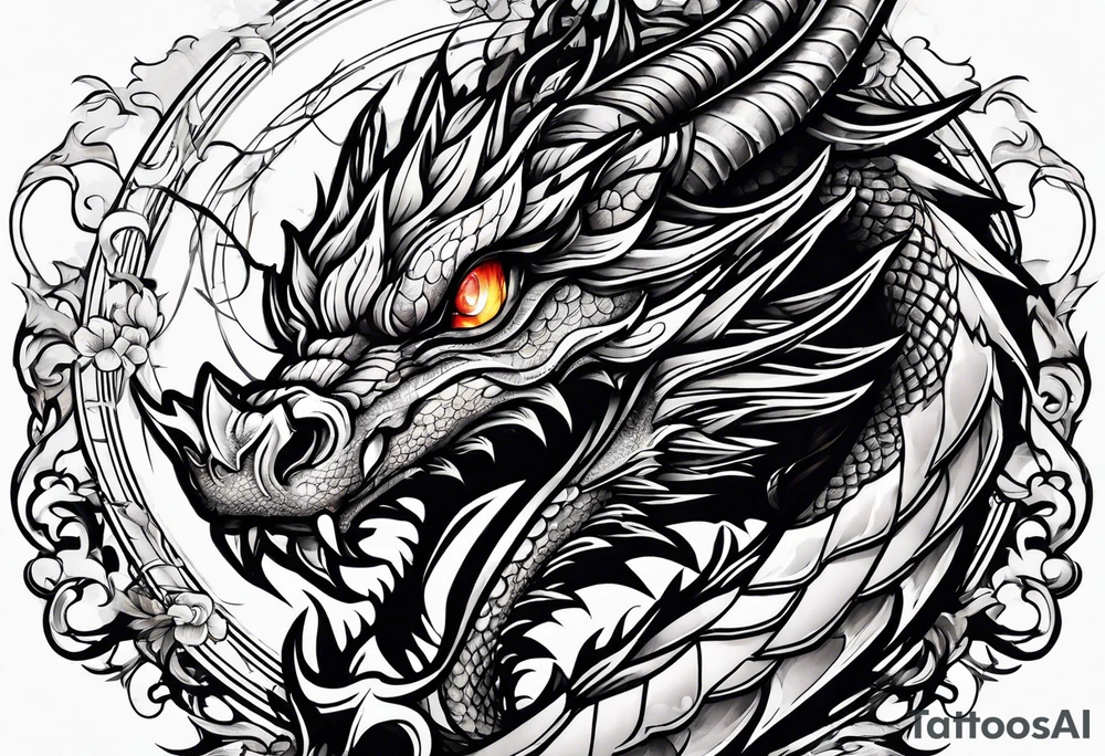 dragon around a katana sword tattoo idea