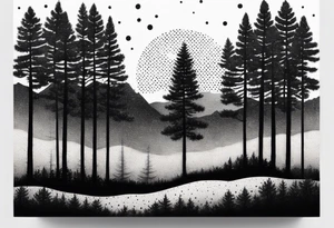 pine tree line fade landscape
 night tattoo idea