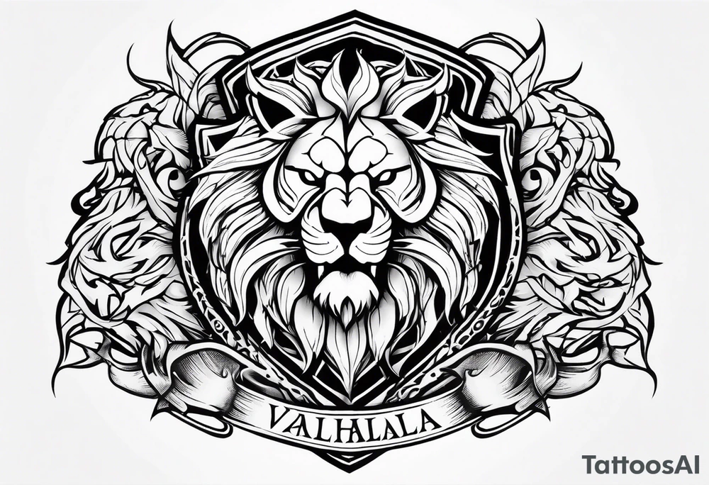 Valhalla sword shield dragon lion tattoo idea