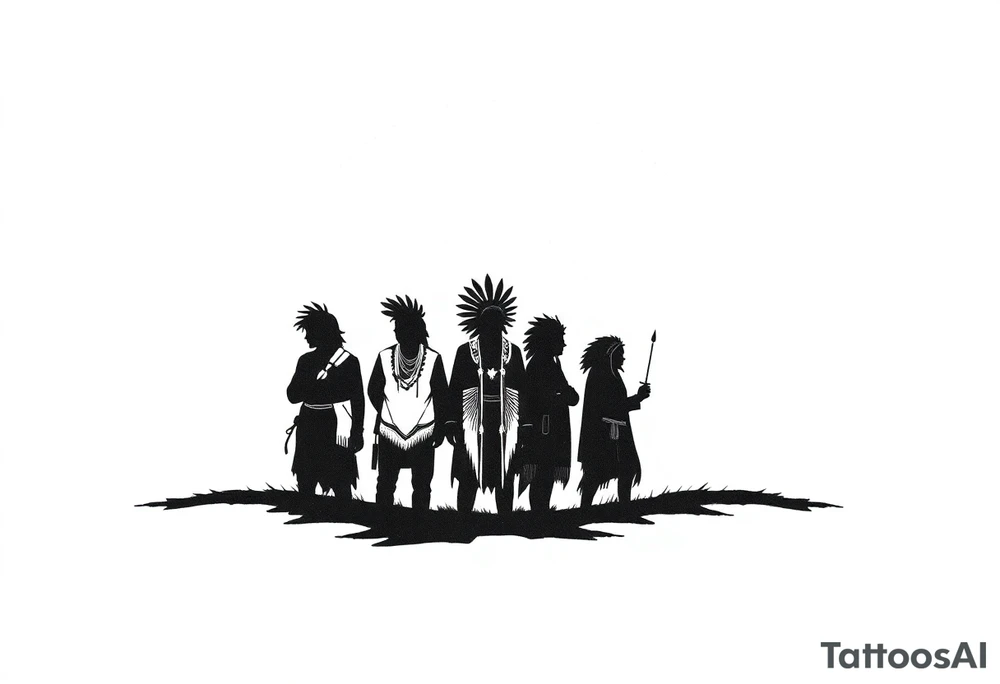 Silhouette of group of Native Americans in sunset tattoo idea