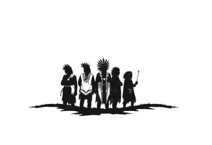 Silhouette of group of Native Americans in sunset tattoo idea