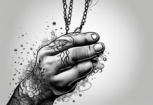 a hand that reaches above a waterline and trys to grab a string, which is handed by another hand tattoo idea