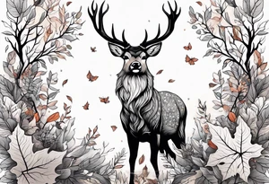 deer antlers flying away in leaves tattoo idea