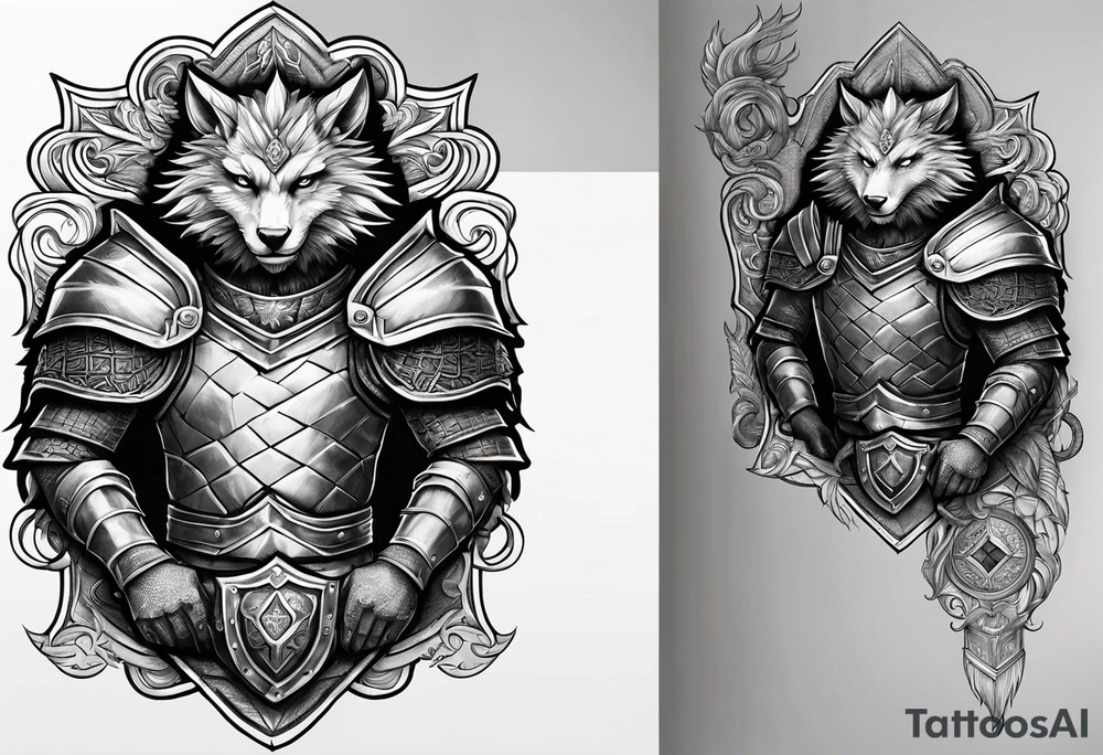 half sleeve, upper arm and shoulder, leather armor.  The crest on the shoulder is an ouroboros whose head is from the Where the Wild Things Are book tattoo idea