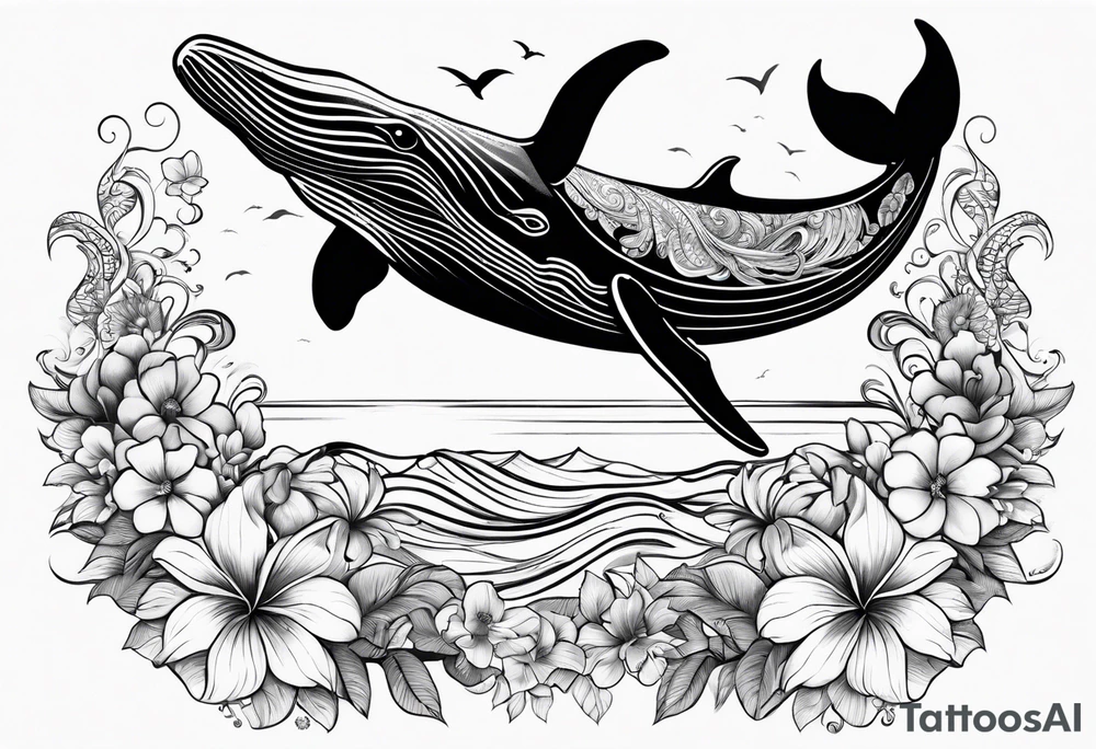 humpback whale Hawaiian flowers tattoo idea