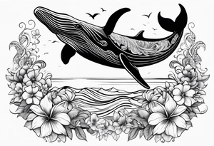 humpback whale Hawaiian flowers tattoo idea