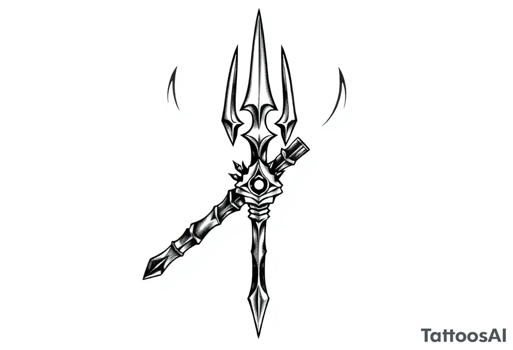 trident with cool background tattoo idea
