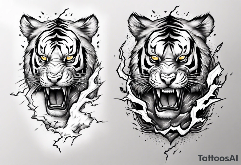 Tiger with lightning for a forearm sleeve tattoo idea