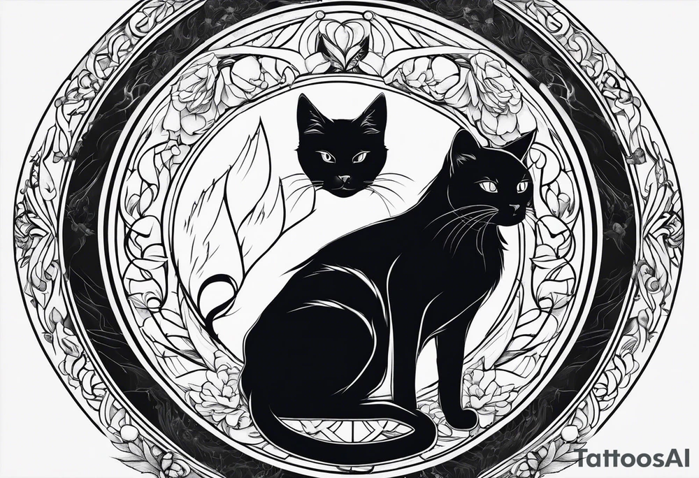 black cat with angel halo tattoo idea