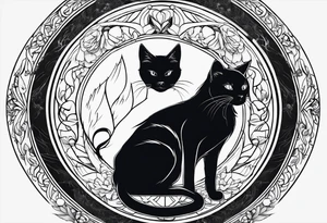 black cat with angel halo tattoo idea