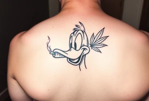 Older Daffy duck smoking a joint of marijuana tattoo idea
