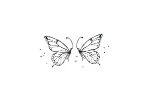 Simple minimalist outline of butterflies with lots of sparkles and bubbles tattoo idea