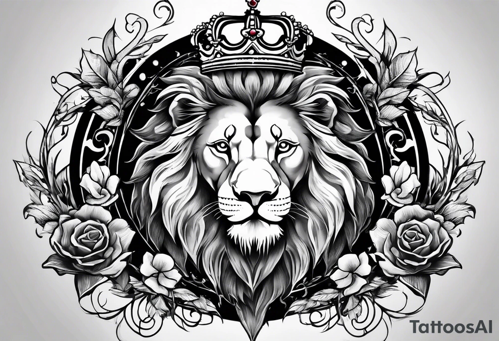 Lion and lamb tattoo with crown of thorns tattoo idea