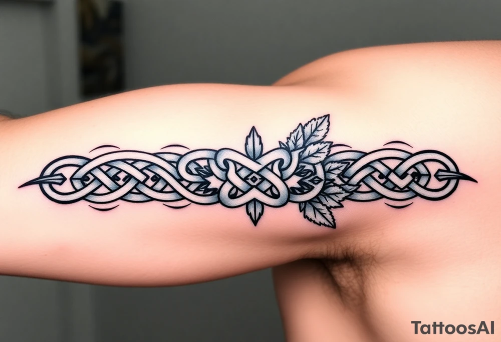 Celtic knot band combined with nature tattoo idea