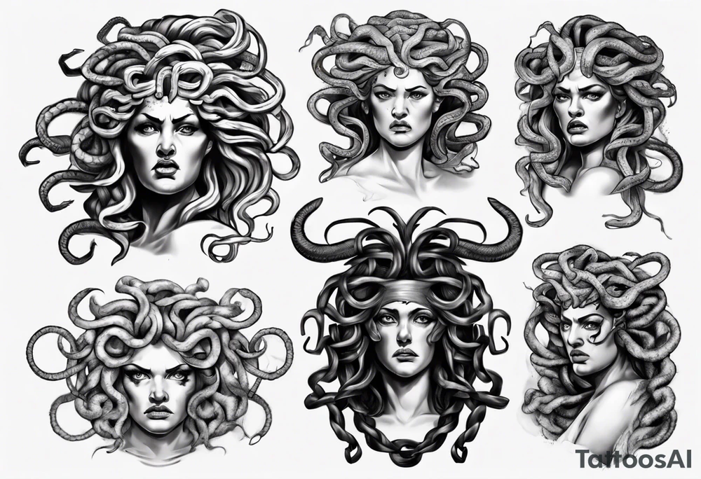realistic angry medusa greek mythology tattoo idea