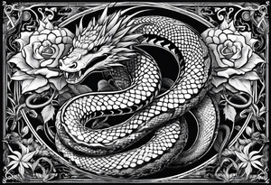 sleeve tattoo with a hydra snake, gun, weed symbol tattoo idea