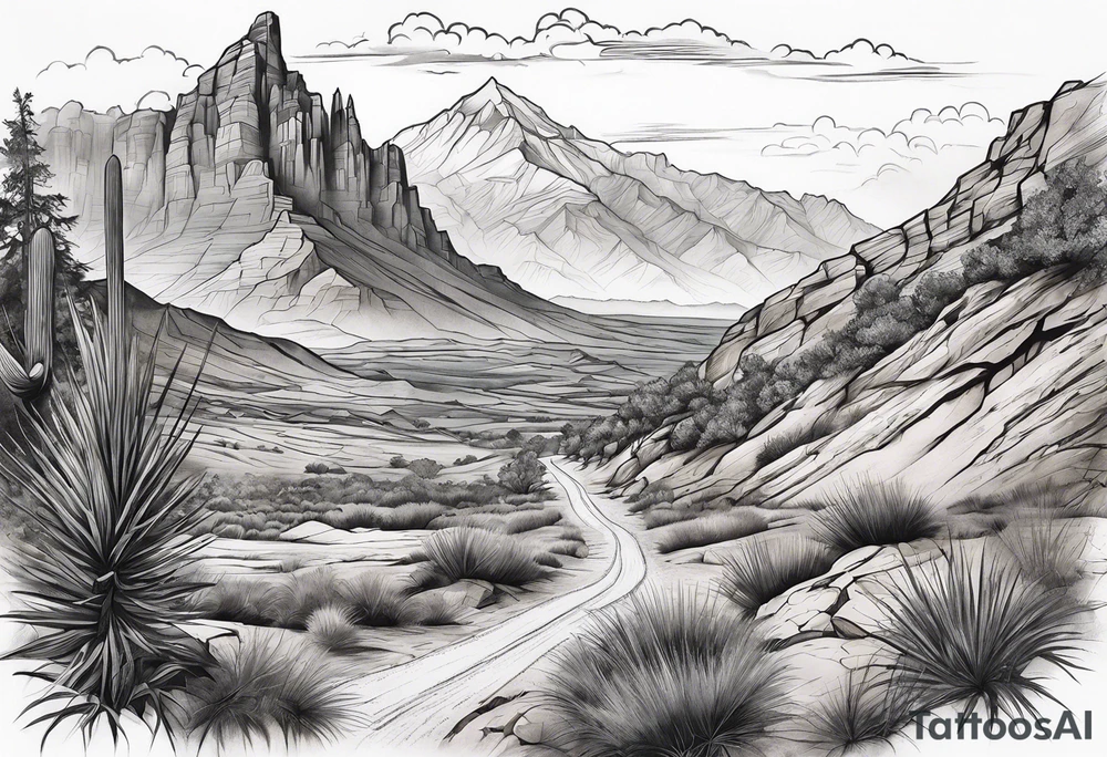 Forearm tattoo with southwest landscape and hikers tattoo idea