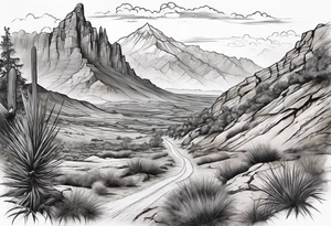 Forearm tattoo with southwest landscape and hikers tattoo idea