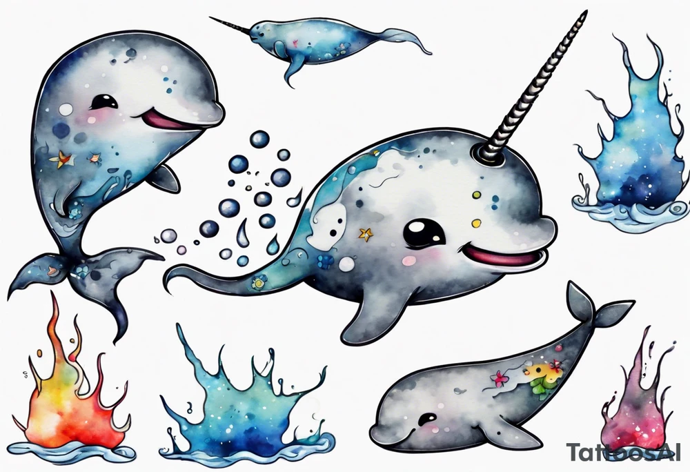 a solitary grey narwhal angry tattoo idea