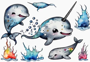a solitary grey narwhal angry tattoo idea