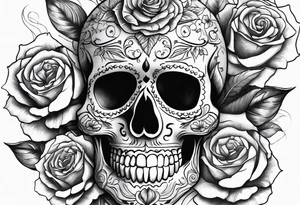 Day of the dead skull and roses tattoo idea
