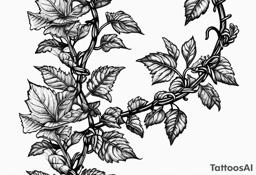 poison oak vines wrapped around barbed wire in a DNA pattern tattoo idea