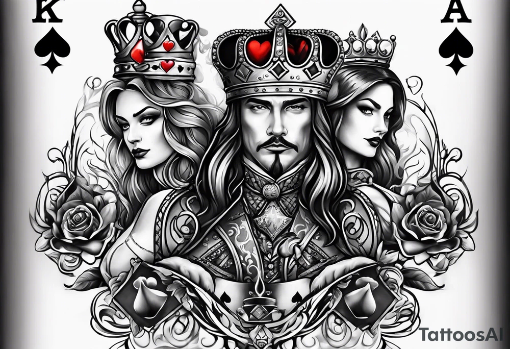 3 pieces of king of spades and 1 queen of hearts tattoo idea
