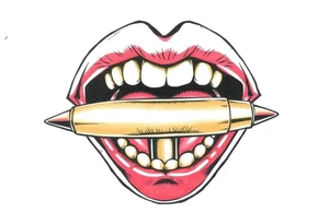 A set of lips snarling with 50cal bullet between teeth tattoo idea