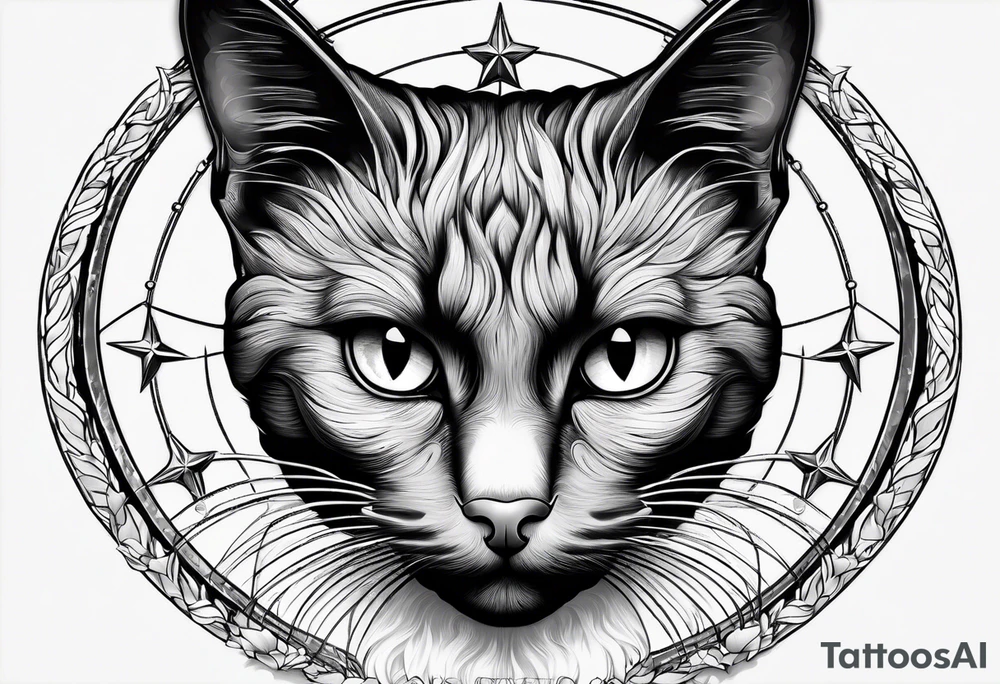 Photo realistic black cat head only facing forward tattoo idea Photo realistic black cat head only facing forward tattoo idea