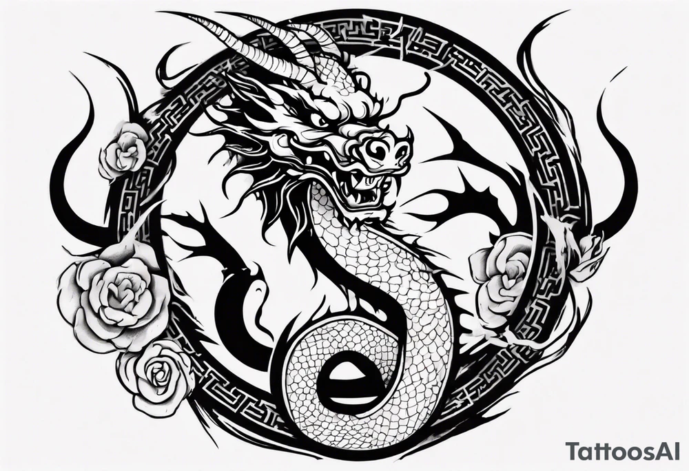 Chinese dragon in a circular shape with "02.03" written on its skin tattoo idea