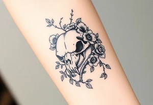 bear skull intertwined with climbing roses and thorny vines tattoo idea