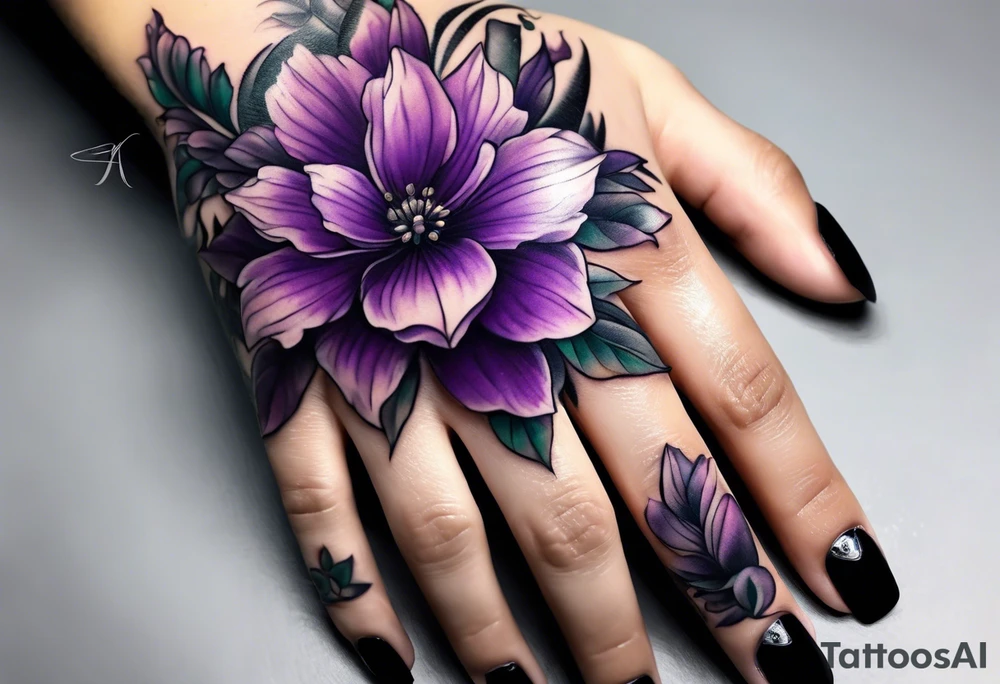 Purple Flowers on finger tattoo idea
