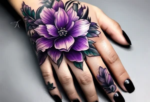 Purple Flowers on finger tattoo idea