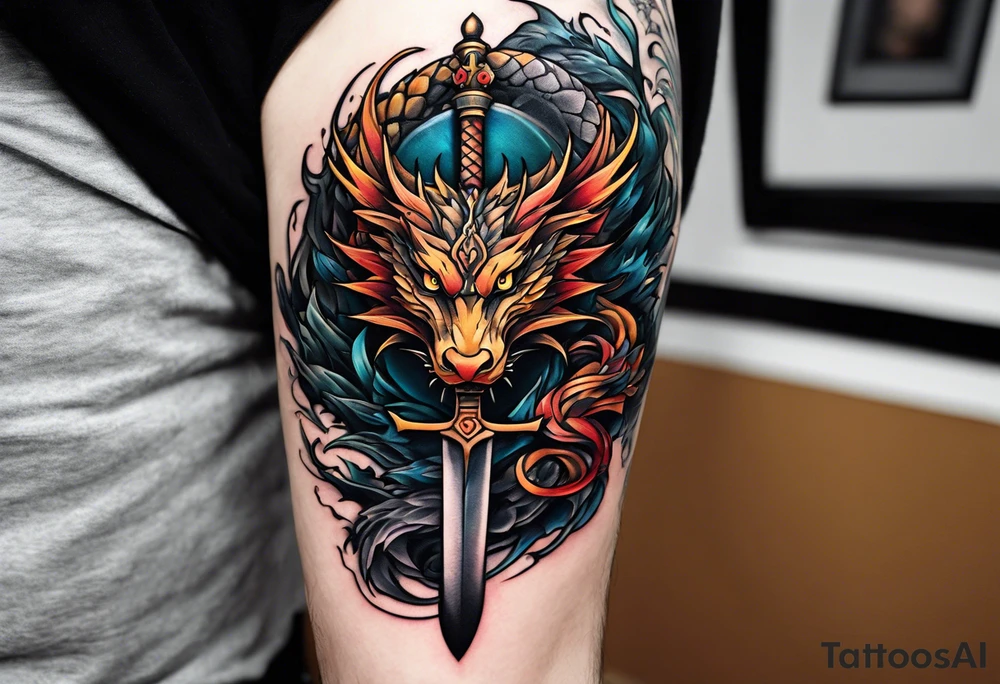 show me a tattoo design where there is a sword and a dragon wrapped around it tattoo idea