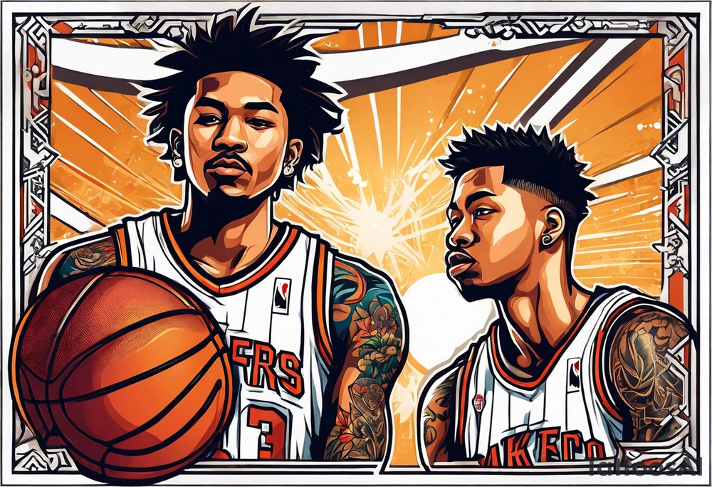 Two boys selling basketball cards tattoo idea