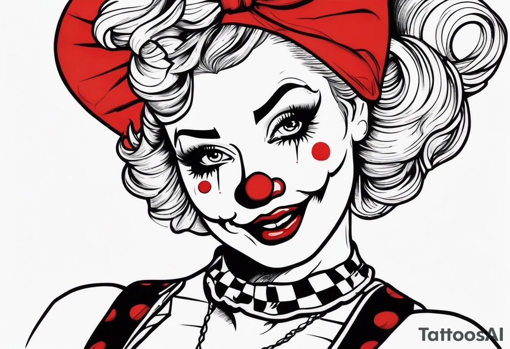 murderous female pin up clown tattoo idea