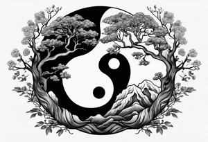 yin yang, tree tattoo idea