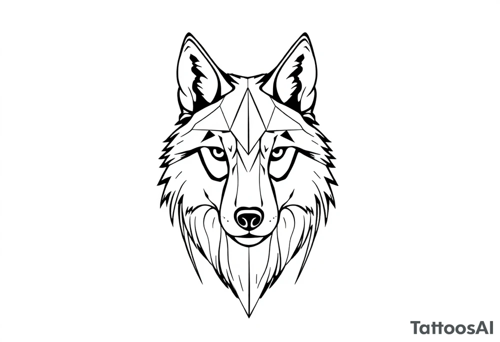 Geometric friendly wolf front tattoo idea