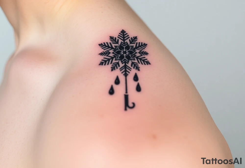 A snowflake melting and turning into rain drops and the rain drops cascading over and umbrella tattoo idea