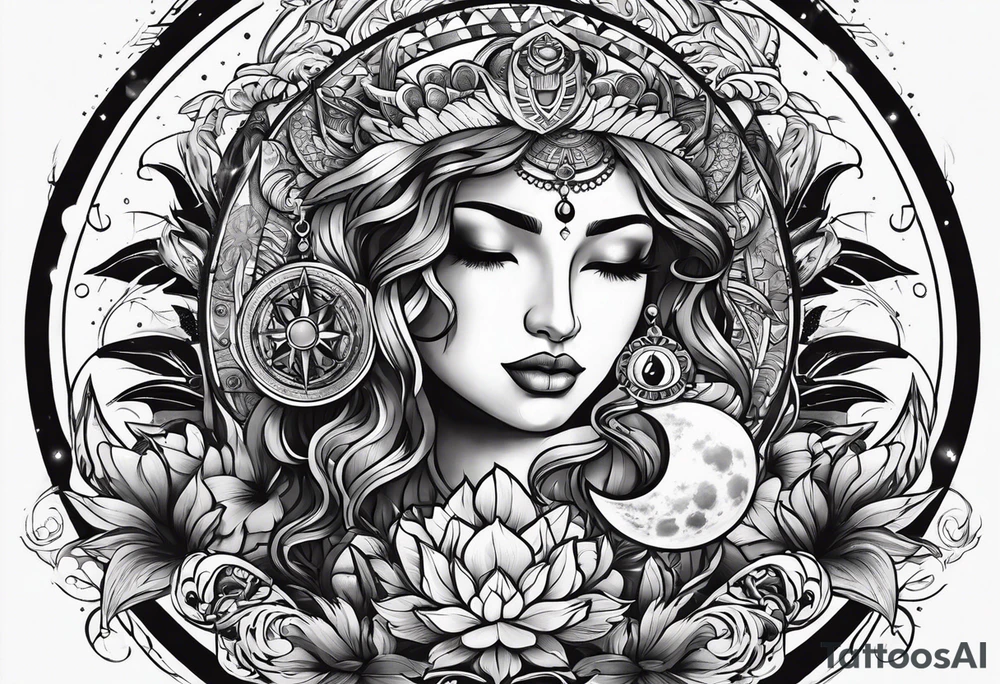 Exoteric tattoo with sun and moon tattoo idea
