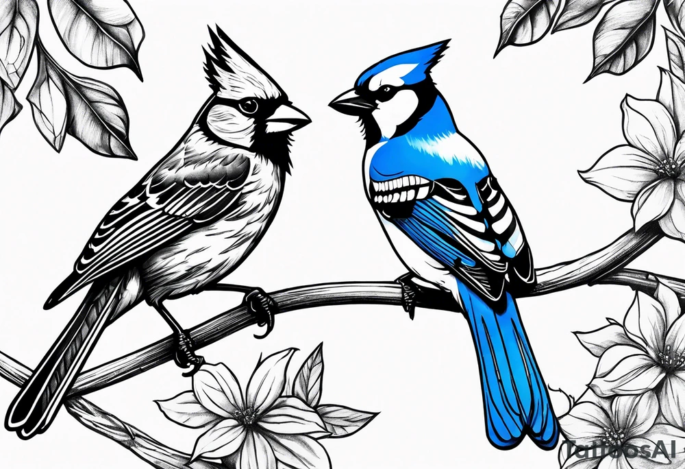 Cardinal and blue jay tattoo idea