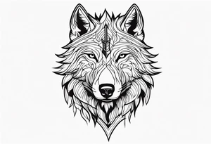 a head of savage wolf with a sword in its mouth tattoo idea