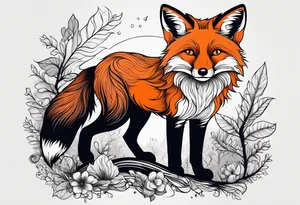 A playful fox with a bushy tail, set in a lush forest, illustrating cleverness and adaptability.” tattoo idea