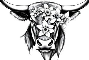 Bull with daffodils feminine tattoo idea